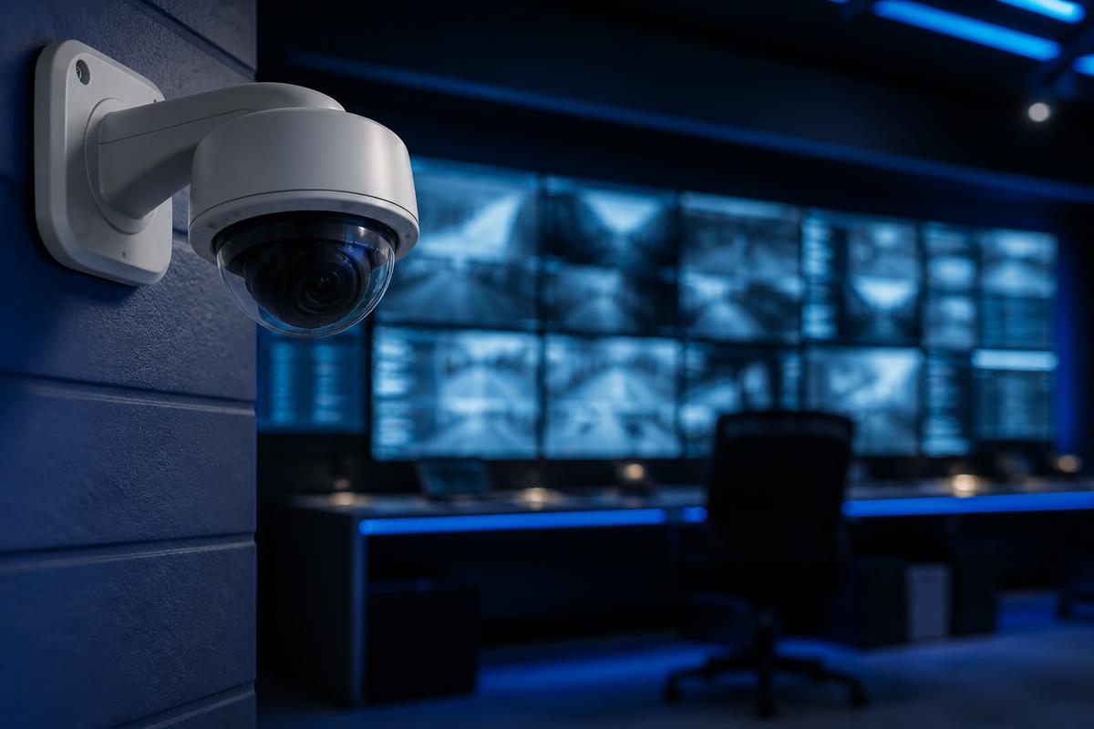 Caméra de vidéosurveillance IP installée par HAITINOVA et salle de supervision